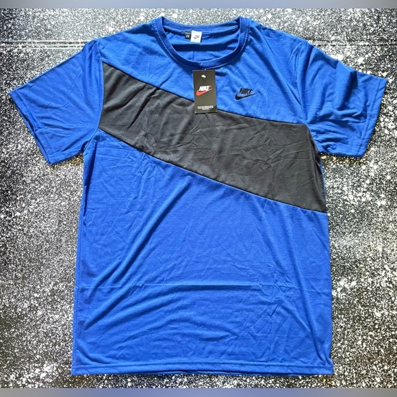 Nike Color Block T-Shirt NWT Men’s 2XL Blue/Black - Picture 1 of 3